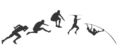 A picture of 5 animated athletes playing their sports
